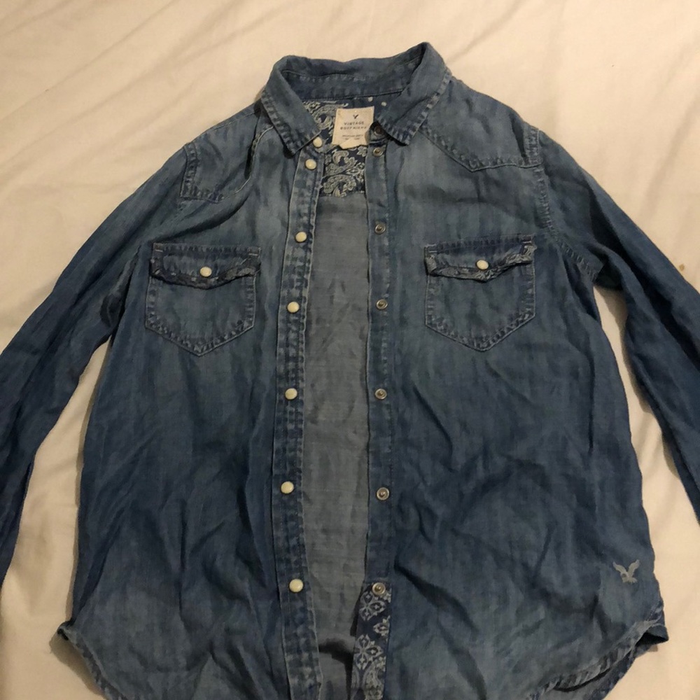 American eagle denim button down